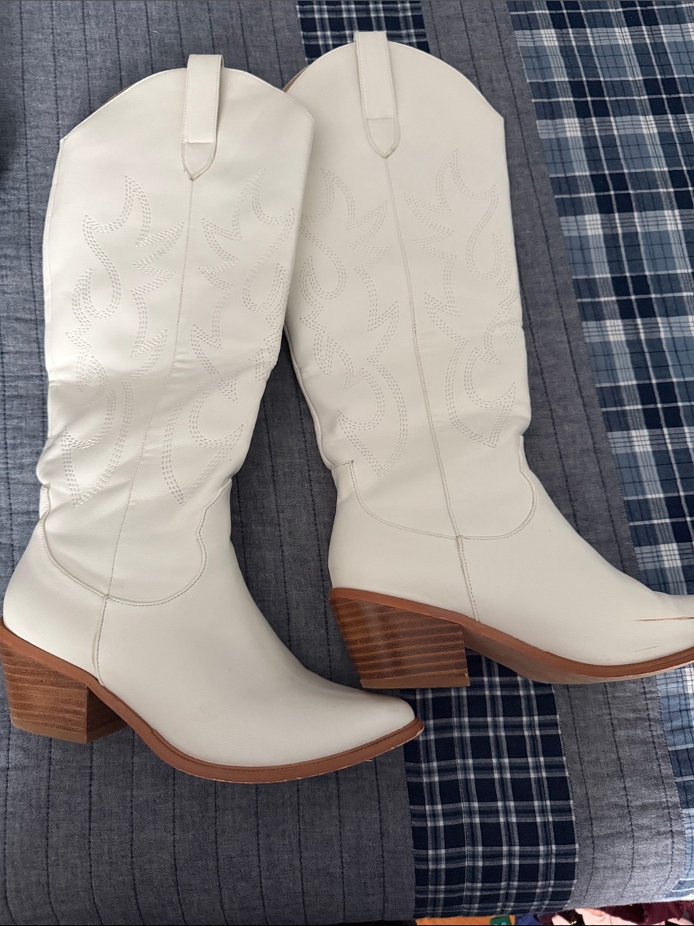 White Western Knee-High Boots - Women